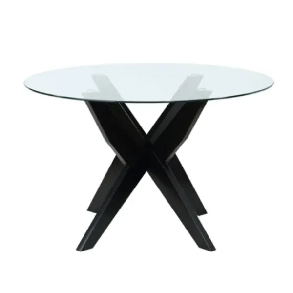 Dining Tables-Kirkland's Home Wood And Glass X-Base Dining Table Black