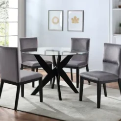 Dining Tables-Kirkland's Home Wood And Glass X-Base Dining Table Black