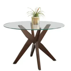 Dining Tables-Kirkland's Home Wood And Glass X-Base Dining Table Brown