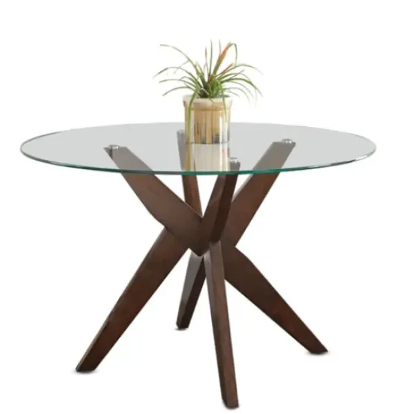 Dining Tables-Kirkland's Home Wood And Glass X-Base Dining Table Brown