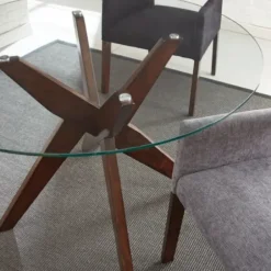 Dining Tables-Kirkland's Home Wood And Glass X-Base Dining Table Brown