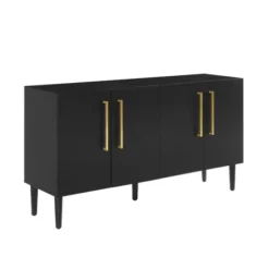 Cabinets & Sideboards-Kirkland's Home Wood And Gold 4-Door Cabinet Black
