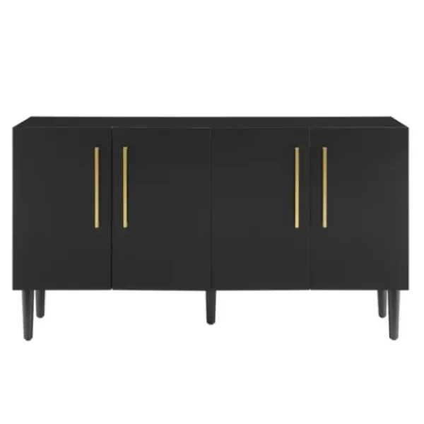 Cabinets & Sideboards-Kirkland's Home Wood And Gold 4-Door Cabinet Black