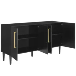Cabinets & Sideboards-Kirkland's Home Wood And Gold 4-Door Cabinet Black