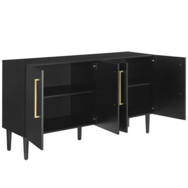 Cabinets & Sideboards-Kirkland's Home Wood And Gold 4-Door Cabinet Black