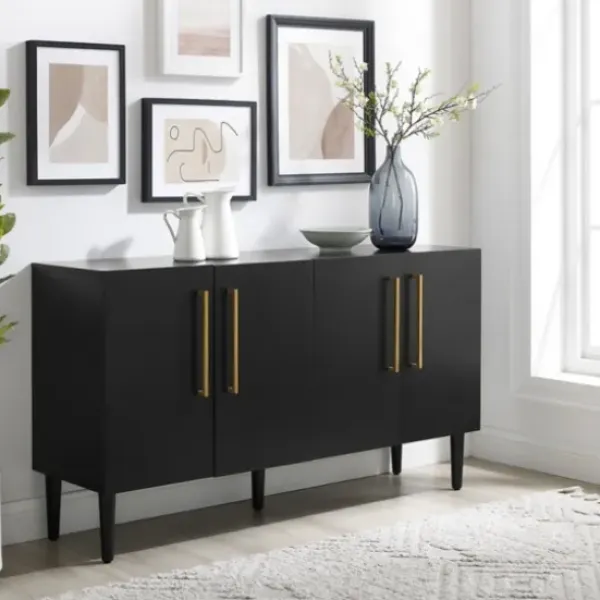 Cabinets & Sideboards-Kirkland's Home Wood And Gold 4-Door Cabinet Black