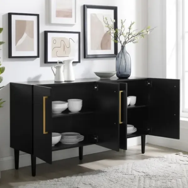Cabinets & Sideboards-Kirkland's Home Wood And Gold 4-Door Cabinet Black