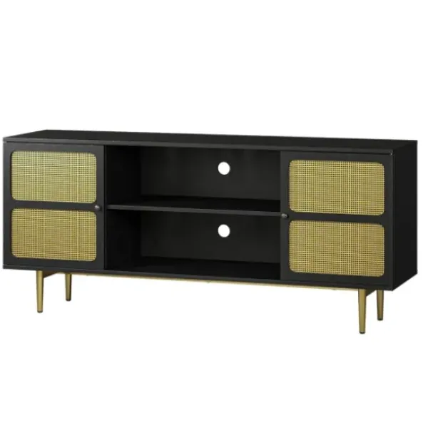Tv Stands & Media Consoles-Kirkland's Home Wood And Gold Paneled 2-Door Tv Stand Black
