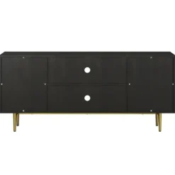 Tv Stands & Media Consoles-Kirkland's Home Wood And Gold Paneled 2-Door Tv Stand Black