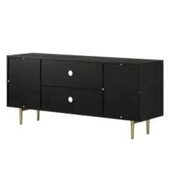 Tv Stands & Media Consoles-Kirkland's Home Wood And Gold Paneled 2-Door Tv Stand Black