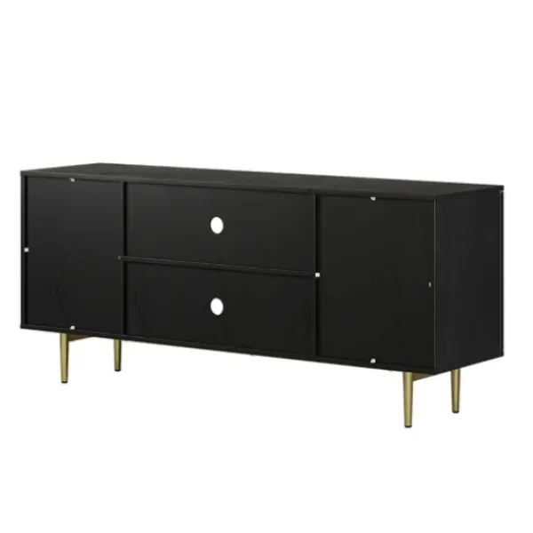 Tv Stands & Media Consoles-Kirkland's Home Wood And Gold Paneled 2-Door Tv Stand Black