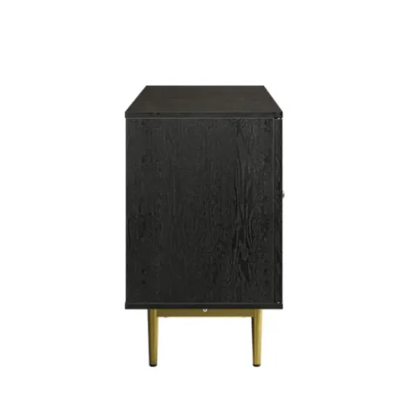 Tv Stands & Media Consoles-Kirkland's Home Wood And Gold Paneled 2-Door Tv Stand Black