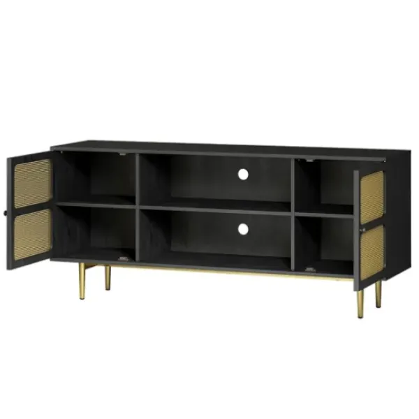 Tv Stands & Media Consoles-Kirkland's Home Wood And Gold Paneled 2-Door Tv Stand Black