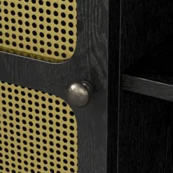 Tv Stands & Media Consoles-Kirkland's Home Wood And Gold Paneled 2-Door Tv Stand Black