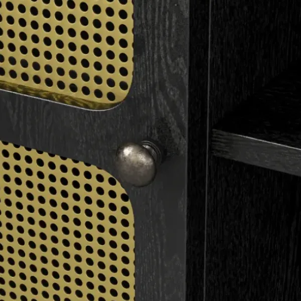Tv Stands & Media Consoles-Kirkland's Home Wood And Gold Paneled 2-Door Tv Stand Black