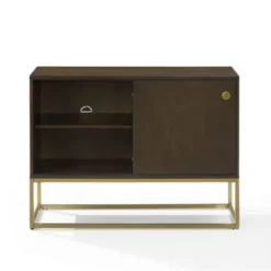 Tv Stands & Media Consoles-Kirkland's Home Wood And Gold Record Storage Media Cabinet Brown