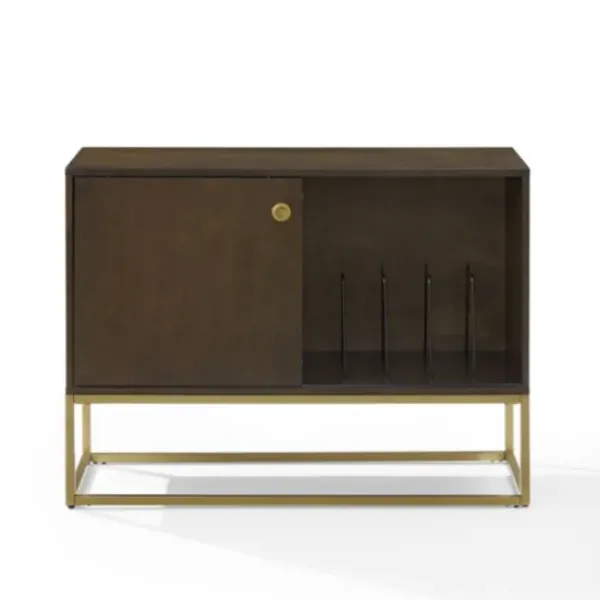 Tv Stands & Media Consoles-Kirkland's Home Wood And Gold Record Storage Media Cabinet Brown