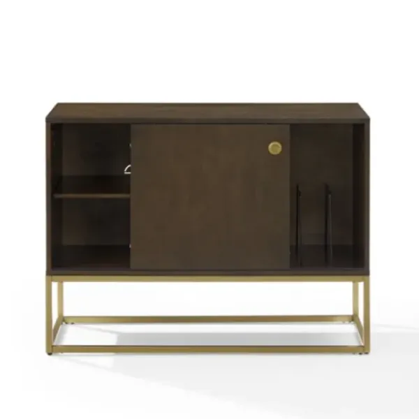 Tv Stands & Media Consoles-Kirkland's Home Wood And Gold Record Storage Media Cabinet Brown