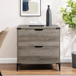 Office Furniture-Kirkland's Home Wood And Iron Accent Filing Cabinet Gray