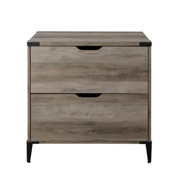 Office Furniture-Kirkland's Home Wood And Iron Accent Filing Cabinet Gray