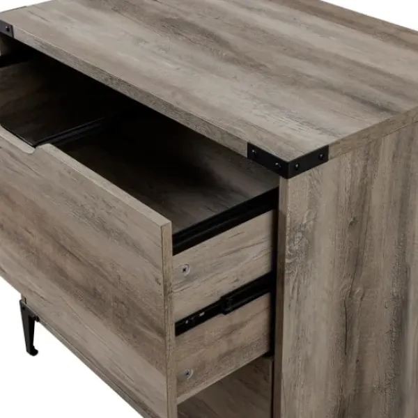 Office Furniture-Kirkland's Home Wood And Iron Accent Filing Cabinet Gray