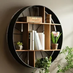 Shelves-Kirkland's Home Wood And Iron Bicycle Wheel Shelf