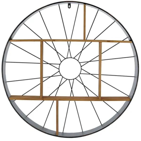 Shelves-Kirkland's Home Wood And Iron Bicycle Wheel Shelf