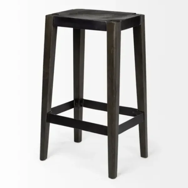 Bar Stools & Counter Height Stools-Kirkland's Home Wood And Metal Bar Stool Black