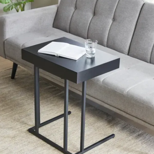 Accent & End Tables-Kirkland's Home Wood And Metal C-Frame Accent Table Black
