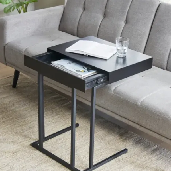 Accent & End Tables-Kirkland's Home Wood And Metal C-Frame Accent Table Black