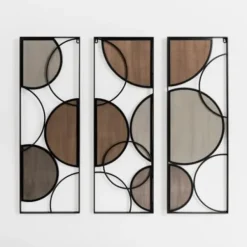 Wall Plaques-Kirkland's Home Wood And Metal Circle Panel Wall Plaques, Set Of 3 Black/Gray/Brown