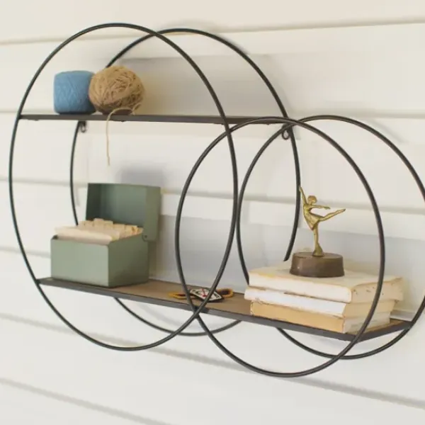 Shelves-Kirkland's Home Wood And Metal Double Circle Wall Shelf