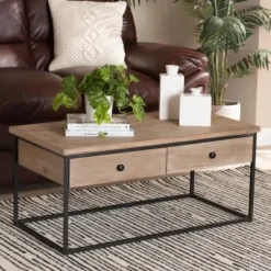 Coffee Tables-Kirkland's Home Wood And Metal 2-Drawer Coffee Table Brown