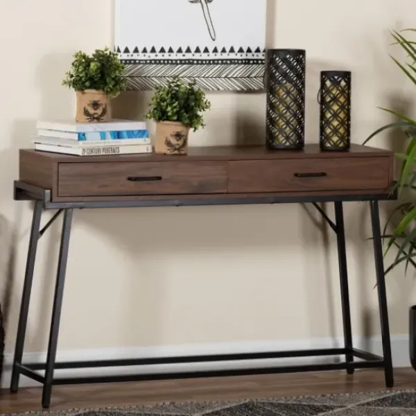 Console Tables-Kirkland's Home Wood And Metal 2-Drawer Console Table Brown
