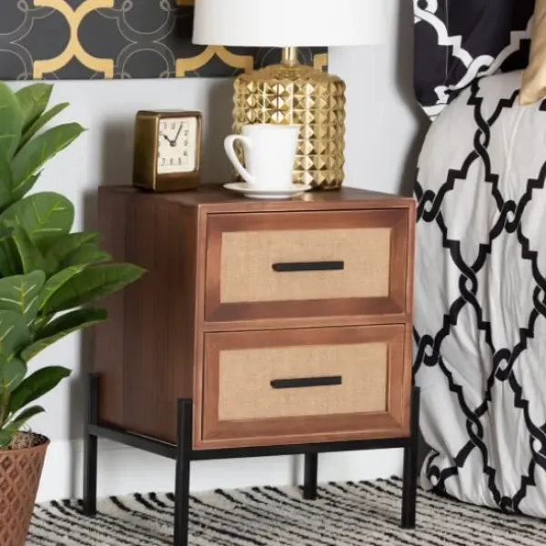 Nightstands-Kirkland's Home Wood And Metal 2-Drawer Nightstand Brown