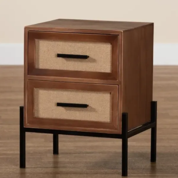 Nightstands-Kirkland's Home Wood And Metal 2-Drawer Nightstand Brown
