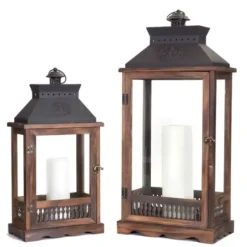 Lanterns-Kirkland's Home Wood And Metal Embossed Lanterns, Set Of 2 Brown