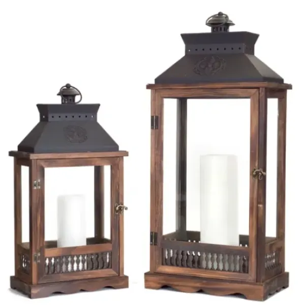 Lanterns-Kirkland's Home Wood And Metal Embossed Lanterns, Set Of 2 Brown