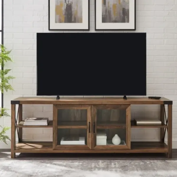 Tv Stands & Media Consoles-Kirkland's Home Wood And Metal Farmhouse Tv Stand Brown