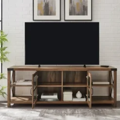 Tv Stands & Media Consoles-Kirkland's Home Wood And Metal Farmhouse Tv Stand Brown