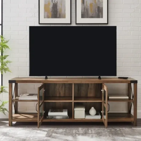 Tv Stands & Media Consoles-Kirkland's Home Wood And Metal Farmhouse Tv Stand Brown