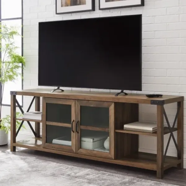 Tv Stands & Media Consoles-Kirkland's Home Wood And Metal Farmhouse Tv Stand Brown