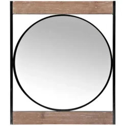 Decorative Mirrors-Kirkland's Home Wood And Metal Framed Round Industrial Mirror