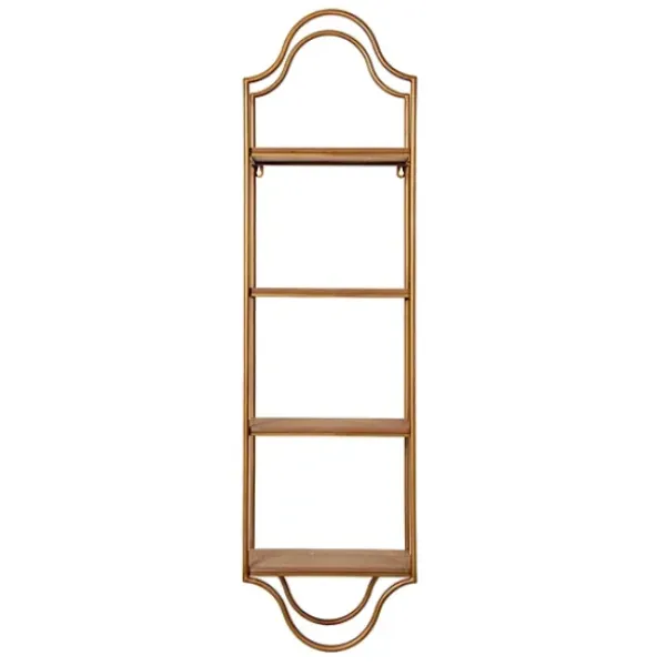 Shelves-Kirkland's Home Wood And Metal Gold Wall Shelf