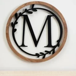 Monogram Wall Decor-Kirkland's Home Wood And Metal Laurel Monogram M Plaque