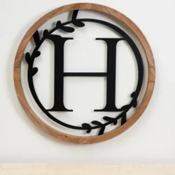 Monogram Wall Decor-Kirkland's Home Wood And Metal Laurel Monogram H Plaque