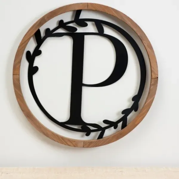 Monogram Wall Decor-Kirkland's Home Wood And Metal Laurel Monogram P Plaque