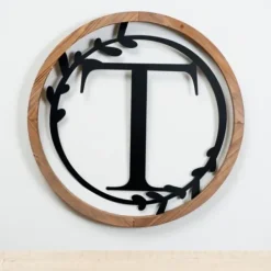 Monogram Wall Decor-Kirkland's Home Wood And Metal Laurel Monogram T Plaque