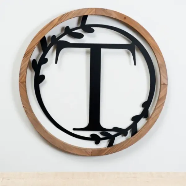 Monogram Wall Decor-Kirkland's Home Wood And Metal Laurel Monogram T Plaque