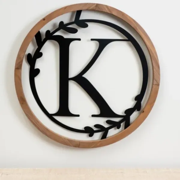Monogram Wall Decor-Kirkland's Home Wood And Metal Laurel Monogram K Plaque